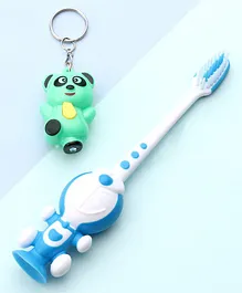Doraemon Shaped Toothbrush With Keychain Gift (Colour May Vary)
