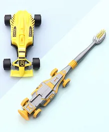 Car Design Toothbrush Ultra Soft Bristles With Toy Car Gift - Yellow