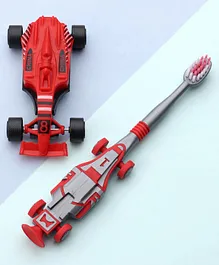 Car Design Toothbrush Ultra Soft Bristles With Toy Car Gift - Red