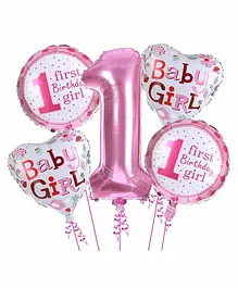 Amfin Baby Girl 1st Birthday Themed Balloons Pink - Pack of 5