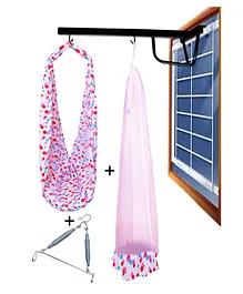 VParents Preemie Baby Swing Cradle with Mosquito Net Spring  and metal window cradle hanger - Pink