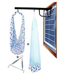 VParents Preemie Baby Swing Cradle with Mosquito Net Spring  and metal window cradle hanger - Blue