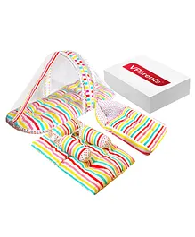 VParents Mite Baby 4 Pieces Bedding Set With Pillow and Bolsters Sleeping Bag and Beddding Set Combo - Stripes