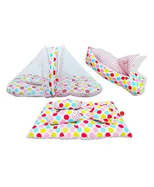 VParents Mite Baby 4 Pieces Bedding Set With Pillow and Bolsters Sleeping Bag and Beddding Set Combo - Polka Dots