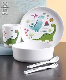 Dinner Set Dinosaur Print Pack Of 5 - White