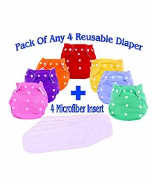 The Little Lookers Adjustable Cotton Diaper With Insert Pack Of 4 ( Colour May Vary)