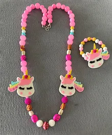 Kalacaree Unicorn Design Beaded Necklace & Bracelet Set - Pink