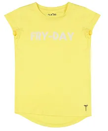 PALM TREE Short Sleeves FRY DAY Embroidery Detailing Top - Yellow