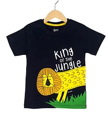 The Talking Canvas Half Sleeves King Of The Jungle Print T-Shirt - Navy Blue