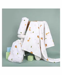 Kicks & Crawl Forest Friends Organic Swaddle Pack of 2 - White Multicolor
