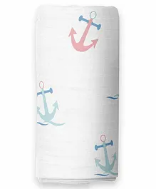 The White Cradle Baby Swaddle Wrap Anchor Print - White