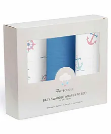 The White Cradle Baby Swaddle Wrap Pack of 3 - White and Blue