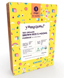 YUMICIOUS 100% Organic Brown Rice & Moong Porridge | Healthy Baby Food, No Preservatives, Vegan & Gluten Free - 250 gm