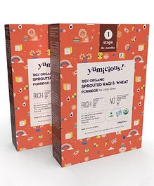 YUMICIOUS 100% Organic Sprouted Ragi & Wheat Porridge | Healthy Baby Food, No Preservatives & Vegan Pack of 2 - 250 gm each