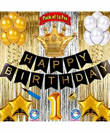 Shopperskart 1st Birthday Party Decor Kit Golden Black - Pack of 74
