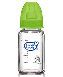 Buddsbuddy Choice+ BPA Free Regular Neck Baby Glass Feeding Bottle Green- 125 ml