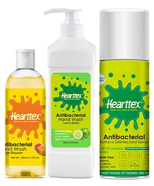 Hearttex Antibacterial Disinfectant Sanitizer and Hand Wash Combo - 300 ml, 200 ml, 500 ml
