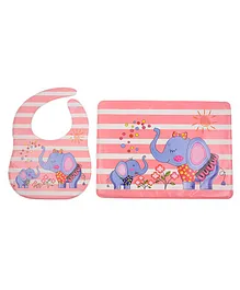Yellow Bee Feeding Bib With Mat Elephant Print - Pink