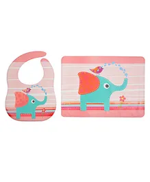 Yellow Bee Feeding Bib With Mat Elephant Print - Pink