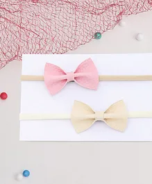 Knotty Ribbons Set Of Two Leather Bow Headbands - Light Pink & Off-White
