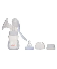 INFANTSO Suction Adjustable Manual Breast Pump with Feeding Bottle - White