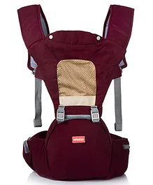 INFANTSO 4-in-1 Adjustable Hip SEAT Baby Carrier Soft & Comfortable with Safety Belt, Multi-Utility Pockets and Wide Cushioned Straps - WINE RED