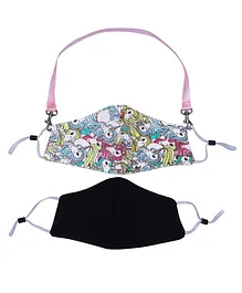 D'chica Set of 2 2-Ply Unicorn Print Mask With Detachable Hook Lanyard - Multi