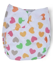 Dokkodo Cloth Diaper with Adjustable Snap Buttons Heart Print - White