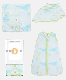 Ooka Baby Newborn Care Gift Set Whale Print Blue - Set of 5 