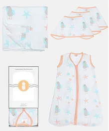 Ooka Baby Newborn Care Gift Set Seagull Print Orange - Set of 5 