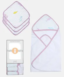 Ooka Baby Newborn Bathtime Gift Set Seahorse Print Purple - Set of 4
