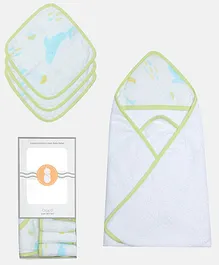 Ooka Baby Newborn Bathtime Gift Set Whale Print Green - Set of 4