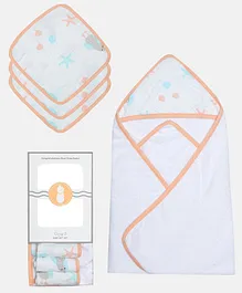 Ooka Baby Newborn Bathtime Gift Set Seagull Print Orange - Set of 4