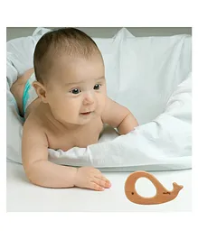  Wufiy Wooden Whale Shaped Neem Teether Glazed With Virgin Coconut Oil - Light Brown