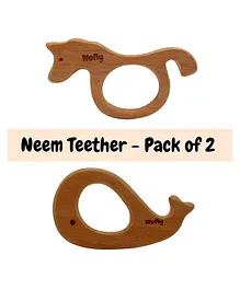 Wufiy Sea Horse & Whale Shape Neem Wooden Teether Pack of 2 - Dark Brown