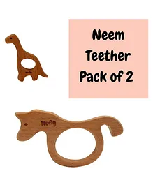 Wufiy Sea Horse & Dino Shape Neem Wooden Teether Pack of 2 - Dark Brown