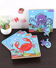 Babyhug Blossoms Aquatic Animal Theme Wooden 4piece Board Puzzles Set of 5 - Multicolor