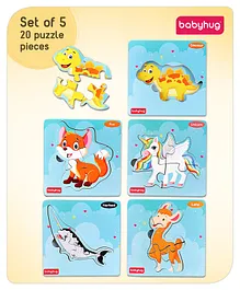 Babyhug Blossoms Fictional Animals Theme Wooden Board Puzzles Set of 5 - 4 Pieces each