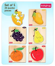 Babyhug Blossoms Fruits Theme Wooden 4 Piece Board Puzzles Set of 5 - Multicolor