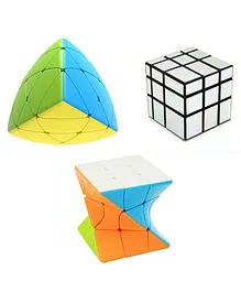 VWorld High Speed Smooth Stickerless Rubik Cubes Pyramix Triangle Silver Mirror & Twister Pack of 3 - Multicolour