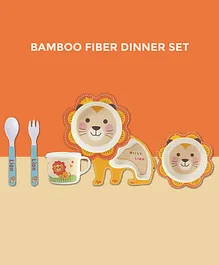 Polka Tots Bamboo Fiber Kids Crockery Set 5 Pieces Dining Set Eco Friendly Bamboo Lovely Lion Themed