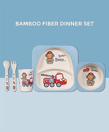 POLKA TOTS Eco Friendly Bamboo Fiber Dinner Set 5 Pcs Tableware Crockery Set - Fire