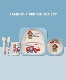 Polka Tots Bamboo Fiber 5 Piece Feeding Set - Blue