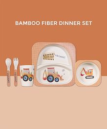 POLKA TOTS Eco Friendly Bamboo Fiber Dinner Set 5 Pcs Tableware Crockery Set - Truck