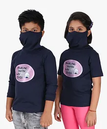Knotty Kids Full Sleeves Smiling With Your Eyes Printed Tee With Attached Mask - Blue