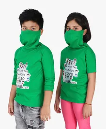 Knotty Kids Half Sleeves Famous 2020 Batch Printed Tee With Attached Mask - Green