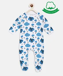 berrytree Organic Cotton Full Sleeves Clouds Print Romper - Blue