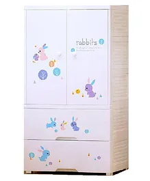 The Tickle Toe Fiber Plastic Almirah Plus Drawer Bunny Print - White