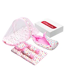 VParents Joy Baby 4 Pieces Bedding Set with Pillow Bolsters & Sleeping Bag Combo - Pink