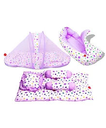 Vparents Joy Baby 4 Piece Bedding Set With Pillow And Bolsters Sleeping Bag And Bedding Set Combo - Purple